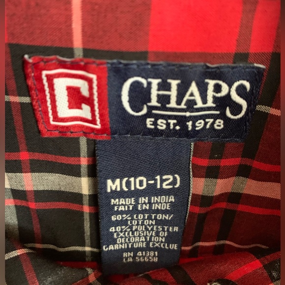 Boys Plaid Button-Up Shirt, by Chaps, Size Medium (10/12), Red - Picture 3 of 4